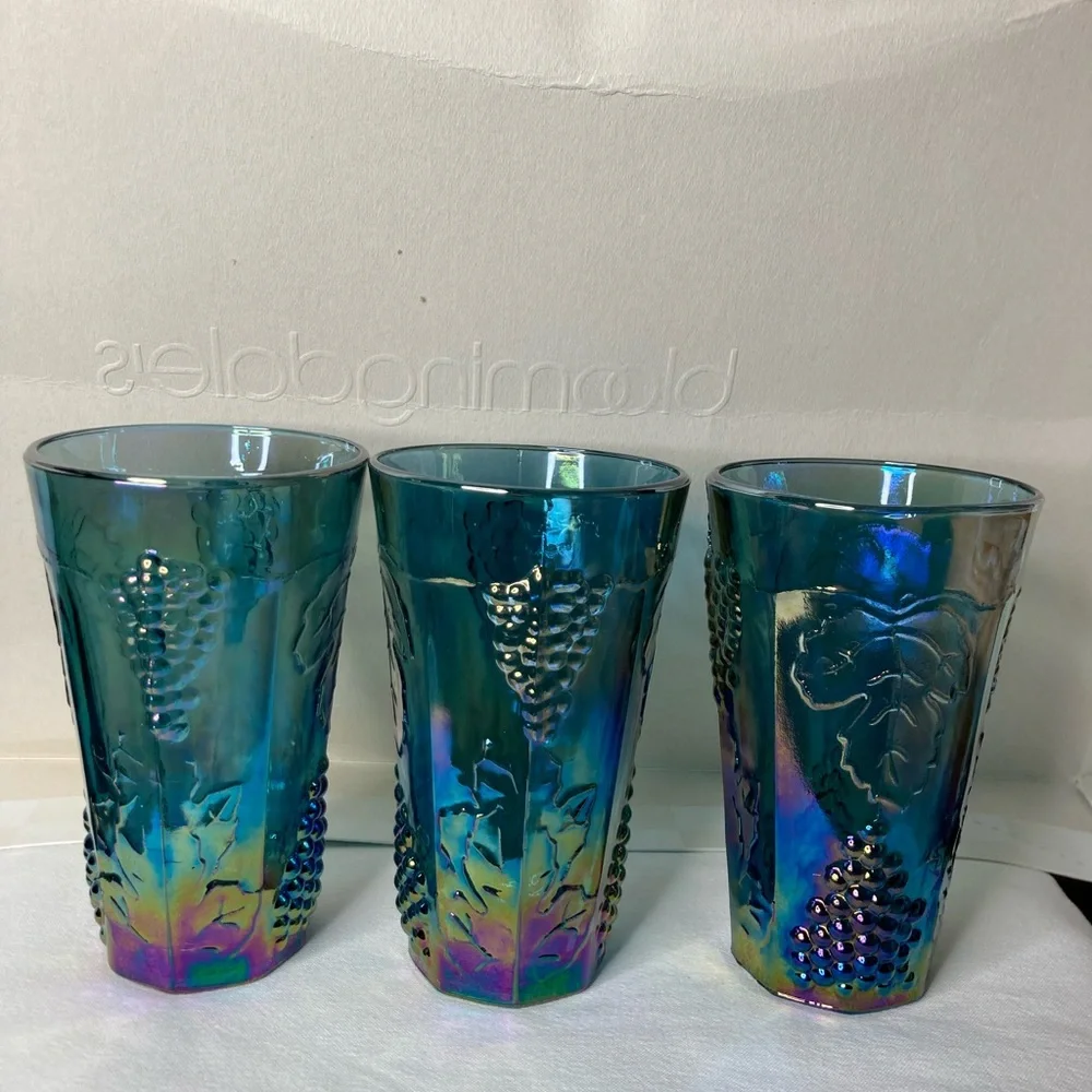 Vintage Indiana Blue Harvest Grape Carnival 3 Glasses - Picture 4 of 10
